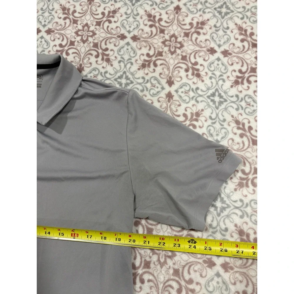 Adidas Golf Mens Large Grey Short Sleeve Performance Polo Shirt 3-Stripe Back